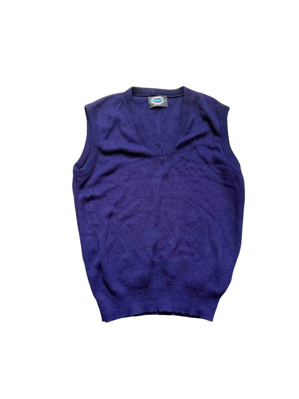 Jantzen Men's Golf Sweater Vest Sz M Navy Blue V-Neck Sleeveless Preppy Vintage